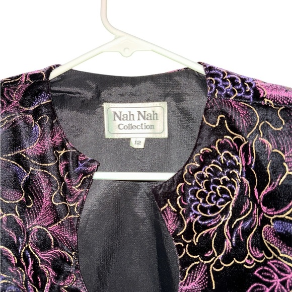 Vintage Nah Nah Collection Cocktail Jacket Velvet Floral Black Purple 12 - Picture 3 of 6